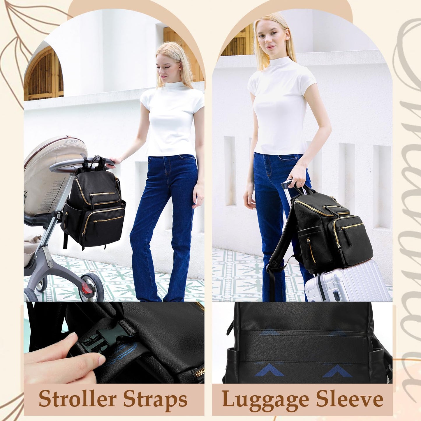 Omanmoli Diaper Bag Backpack Baby Diaper Bag Leather with 17 Diaper Bag Organizing Pouches