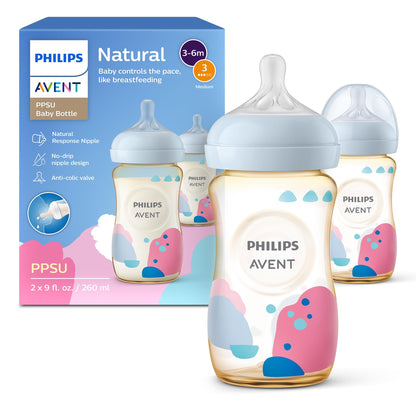 Philips Avent PPSU Natural Baby Bottles with Medium Flow Nipples (Flow 3)