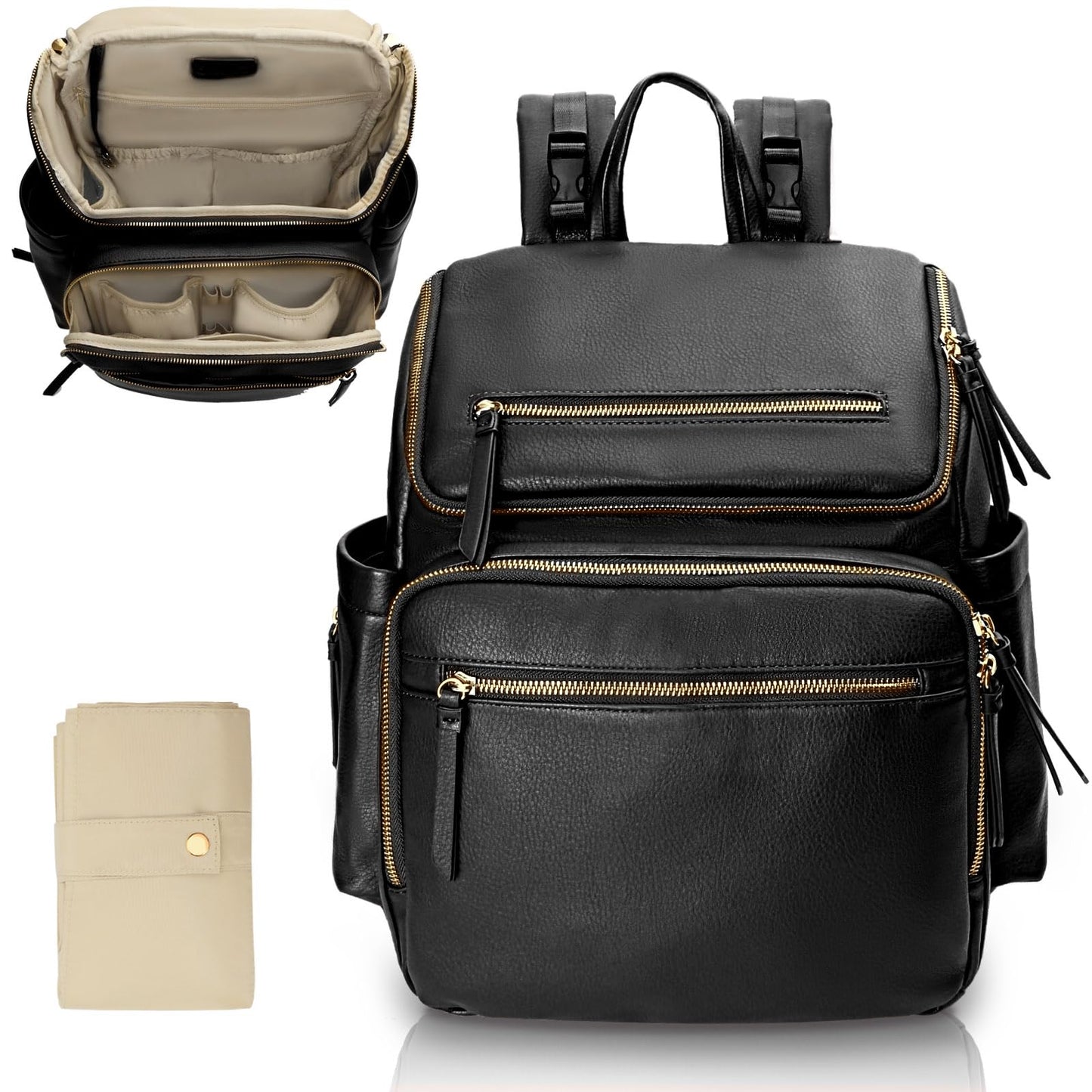 Omanmoli Diaper Bag Backpack Baby Diaper Bag Leather with 17 Diaper Bag Organizing Pouches