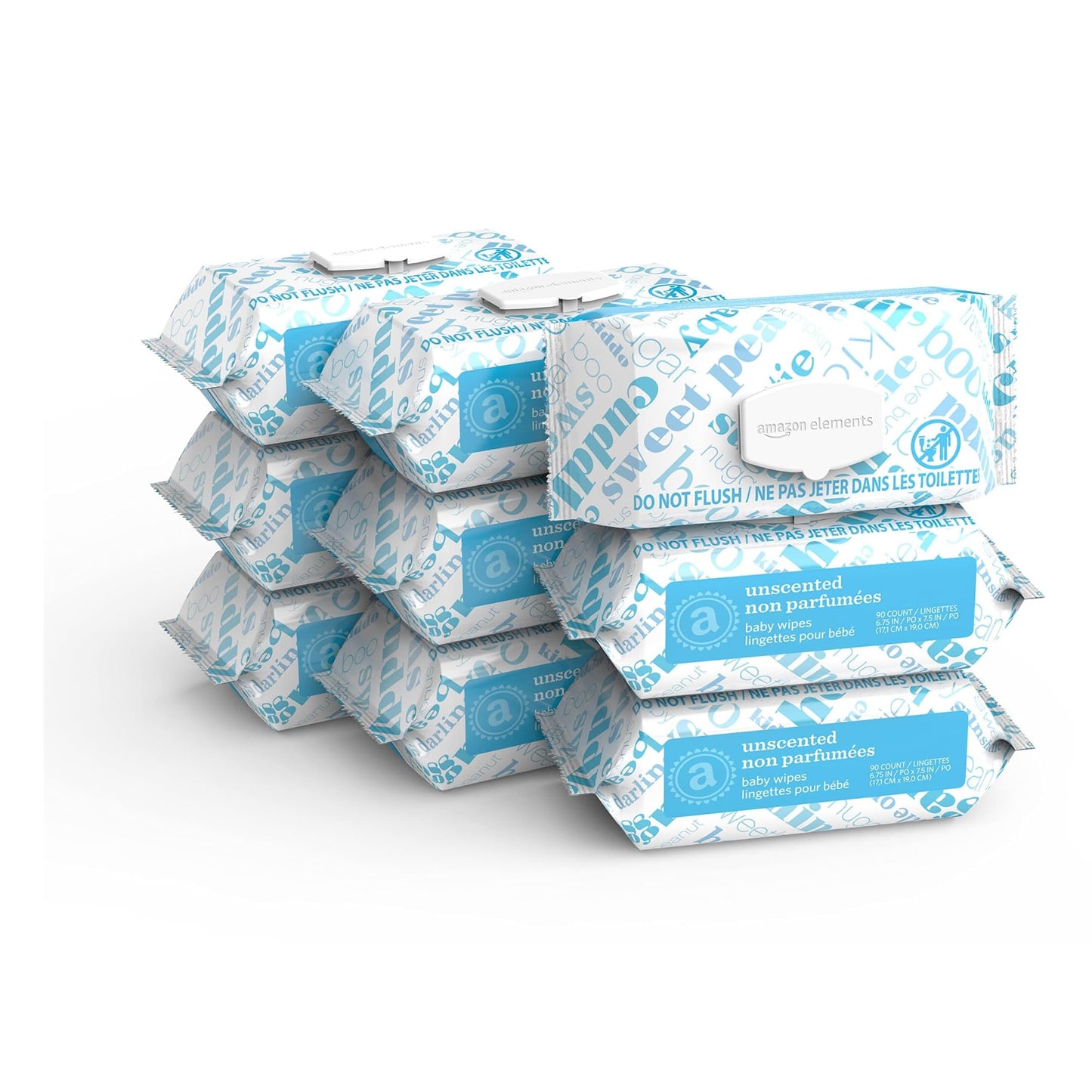 Amazon Elements Baby Wipes, Unscented, Hypoallergenic, Alcohol-Free, With Aloe and Vitamin E,Flip-Top Packs