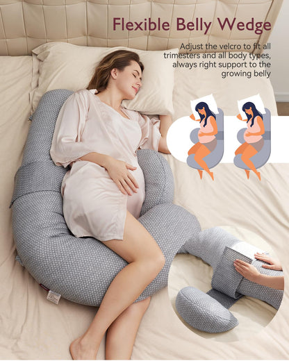 Momcozy Pregnancy Pillow, Original F Shaped Maternity Pillow for Pregnant Women with Adjustable Wedge Pillow, Full Body Support Pregnancy Pillows for Side Sleeping