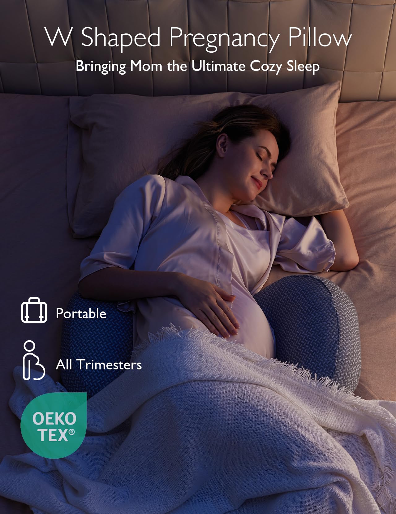 Momcozy Portable Pregnancy Pillow - Adjustable W Shaped Maternity Pillow