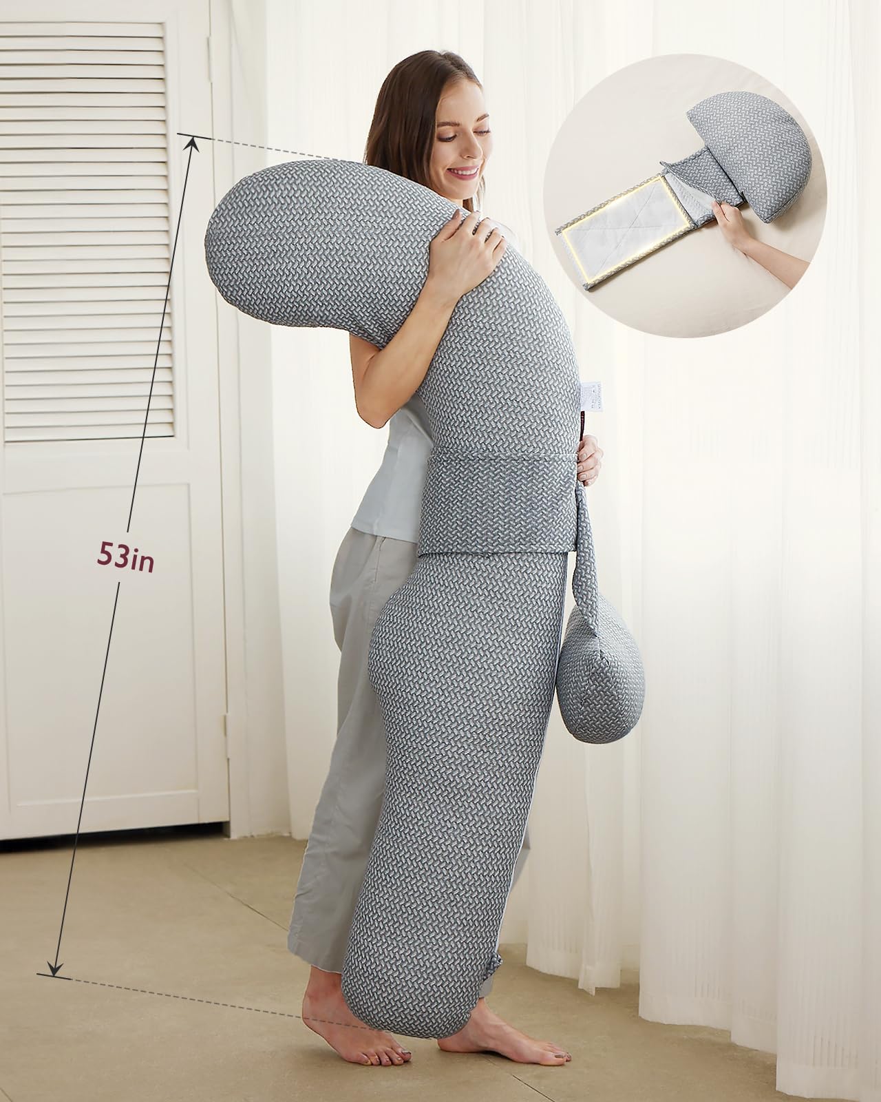 Momcozy Pregnancy Pillow, Original F Shaped Maternity Pillow for Pregnant Women with Adjustable Wedge Pillow, Full Body Support Pregnancy Pillows for Side Sleeping