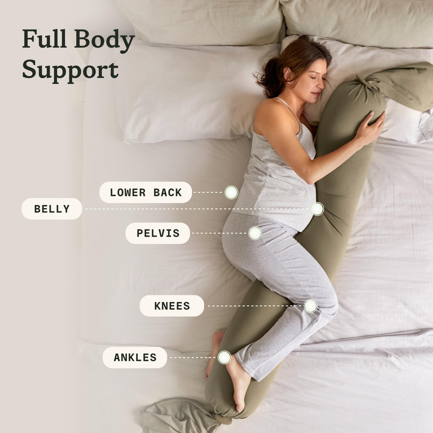 bbhugme Adjustable Pregnancy Pillow – Full Body Support for Side Sleeping - Adjustable Firmness and Shape - Supports Back, Legs, Belly, HIPS for Pregnant Women - Removable Cover