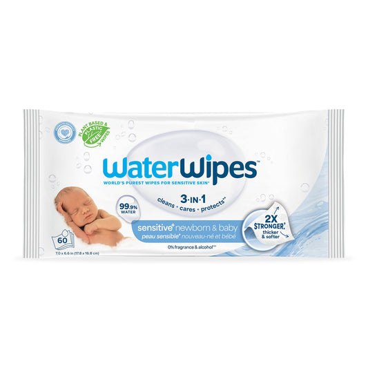 WaterWipes Plastic-Free Original Baby Wipes, 99.9% Water Based Wipes, Unscented & Hypoallergenic for Sensitive Skin