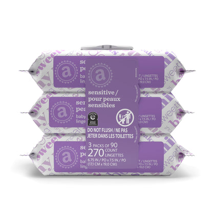 Amazon Elements Baby Wipes, Sensitive, Unscented, Cleans Gently,Flip-Top Packs