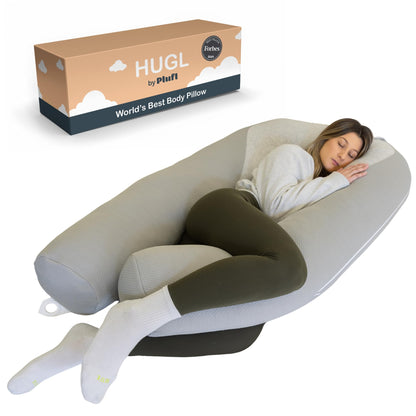 Hugl Cooling Body Pillow for Adults, Kids, and Pets. U Shaped Maternity Pillow, Great for Side Sleepers & Pregnant Women, Plush & Supportive with Machine Washable Cover, Pregnancy Must Haves