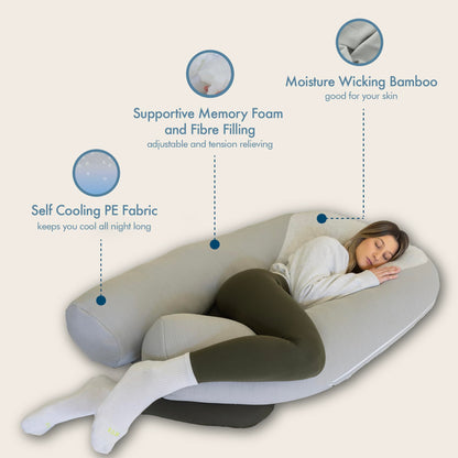 Hugl Cooling Body Pillow for Adults, Kids, and Pets. U Shaped Maternity Pillow, Great for Side Sleepers & Pregnant Women, Plush & Supportive with Machine Washable Cover, Pregnancy Must Haves