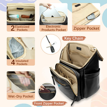 Omanmoli Diaper Bag Backpack Baby Diaper Bag Leather with 17 Diaper Bag Organizing Pouches