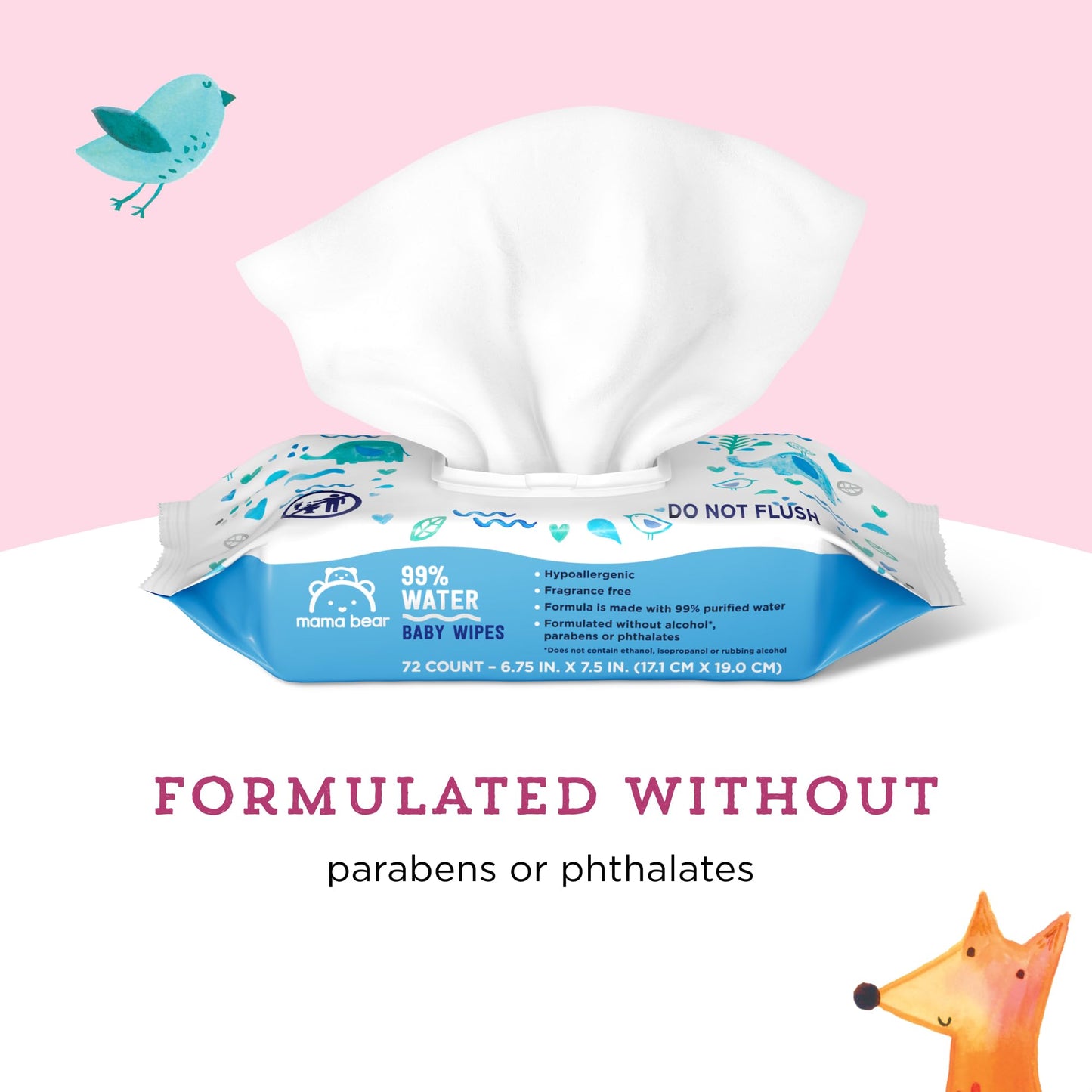Amazon Brand - Mama Bear 99% Water Baby Wipes, Hypoallergenic, Fragrance Free