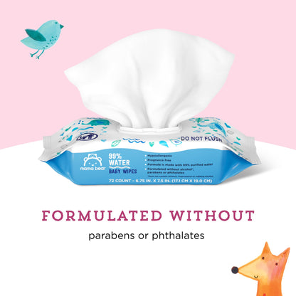 Amazon Brand - Mama Bear 99% Water Baby Wipes, Hypoallergenic, Fragrance Free