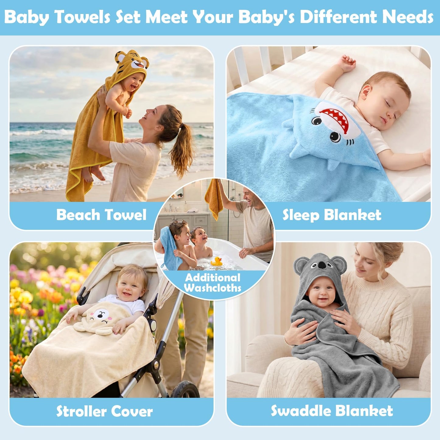 CandyHome 12 PCS Baby Bath Towels Set for Infants Toddlers Essentials
