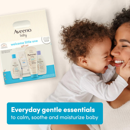 Aveeno Baby Welcome Little One Gift Set, Baby Skincare Set with Nourishing Baby Body Wash & Shampoo, Calming Bath Wash, All Over Baby Wipes, Daily Moisturizing Lotion, & Baby Balm, 10 Items, Pack of 2