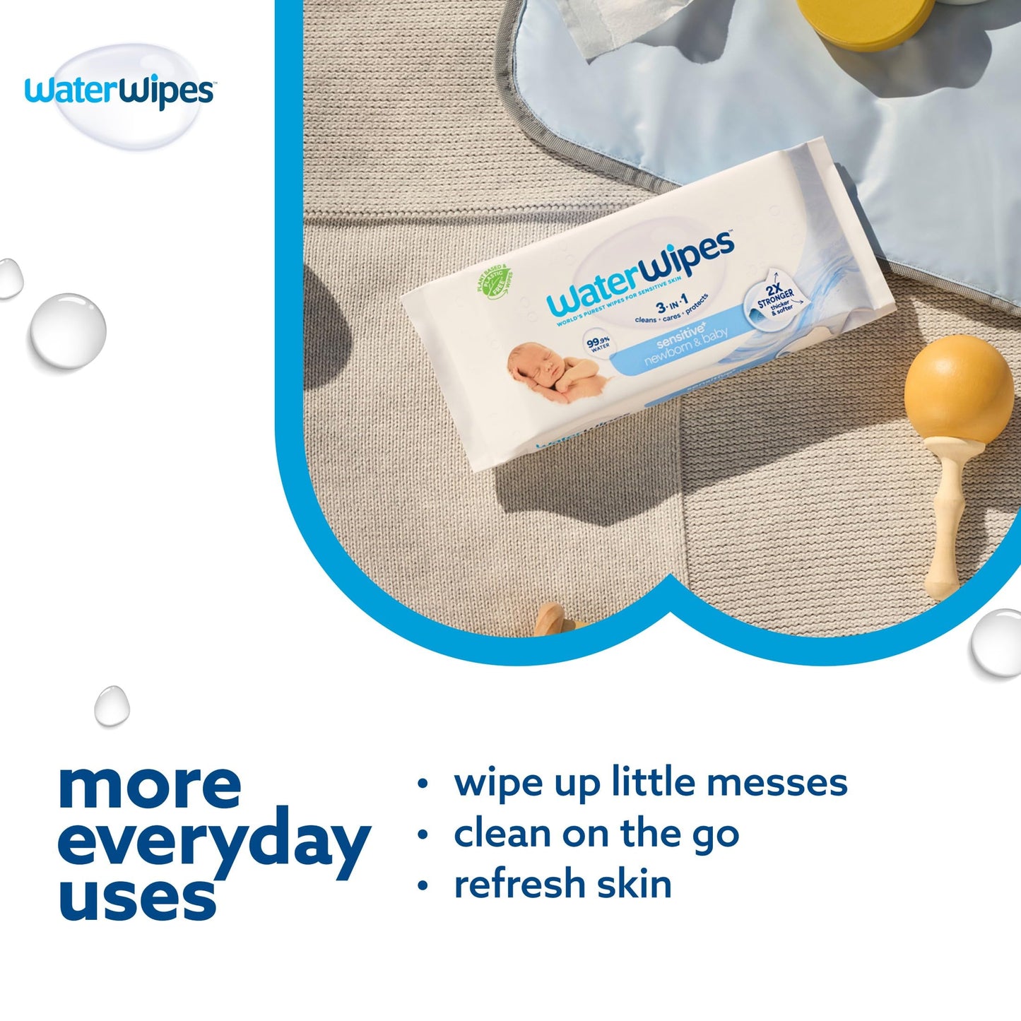 WaterWipes Plastic-Free Original Baby Wipes, 99.9% Water Based Wipes, Unscented & Hypoallergenic for Sensitive Skin