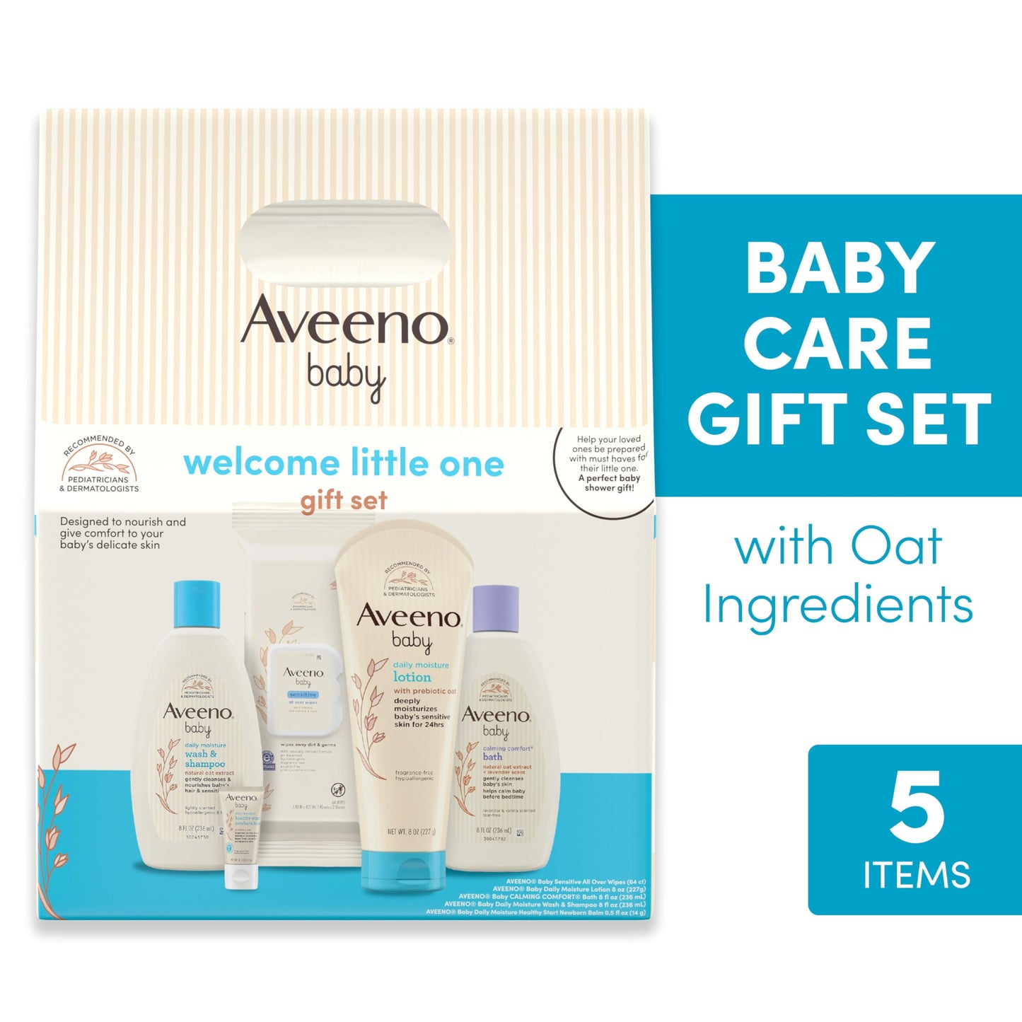 Aveeno Baby Welcome Little One Gift Set, Baby Skincare Set with Nourishing Baby Body Wash & Shampoo, Calming Bath Wash, All Over Baby Wipes, Daily Moisturizing Lotion, & Baby Balm, 10 Items, Pack of 2
