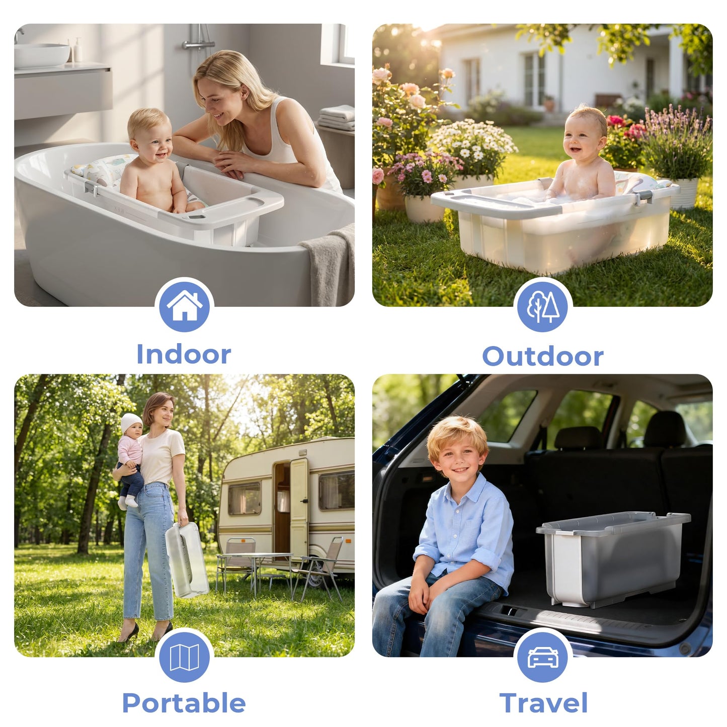 Collapsible Baby Bathtub with Stand - Big Baby Bath Tub with Thermometer | Parents Spine Save Infant Baby Tub Foldable Newborn Toddler Bathtub for Baby Girl Boy 0 to 36 Months