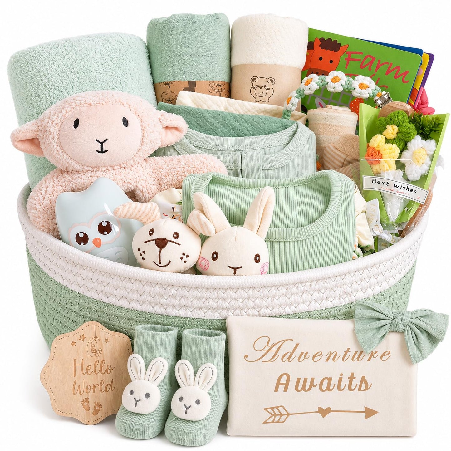 Ultimate Baby Shower Gifts for Girls, Newborn Essentials Must Haves,Large Baby Girl Gift Basket Set Essential Stuff,Gender Reveal Gifts,Rattle Swaddle,Pink,Baby Registry Search,Diaper Caddy Organizer