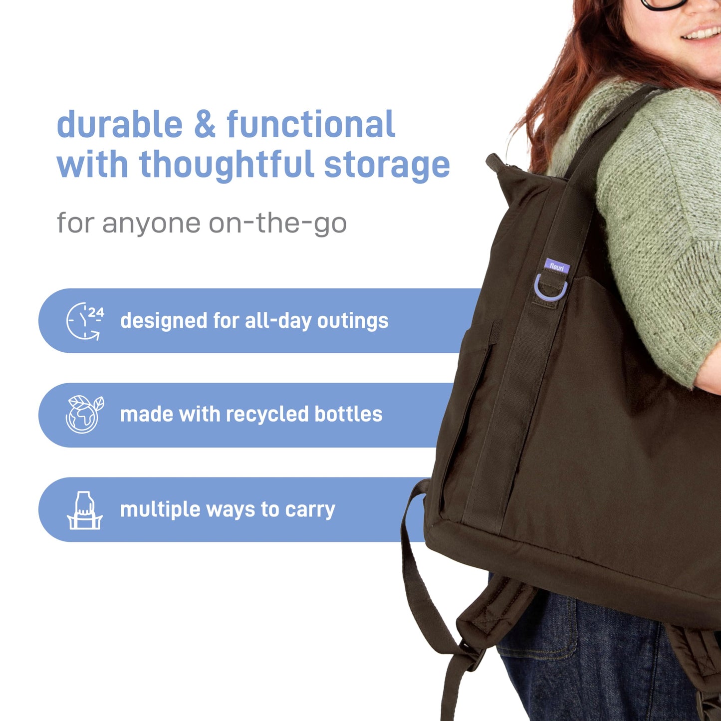 Ubbi Fleuri Anywhere Stroller Organizer, Features Front Zippered Pocket, 2 Cup Holders, Mesh Bag, Fits Most Strollers