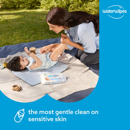 WaterWipes Plastic-Free Original Baby Wipes, 99.9% Water Based Wipes, Unscented & Hypoallergenic for Sensitive Skin