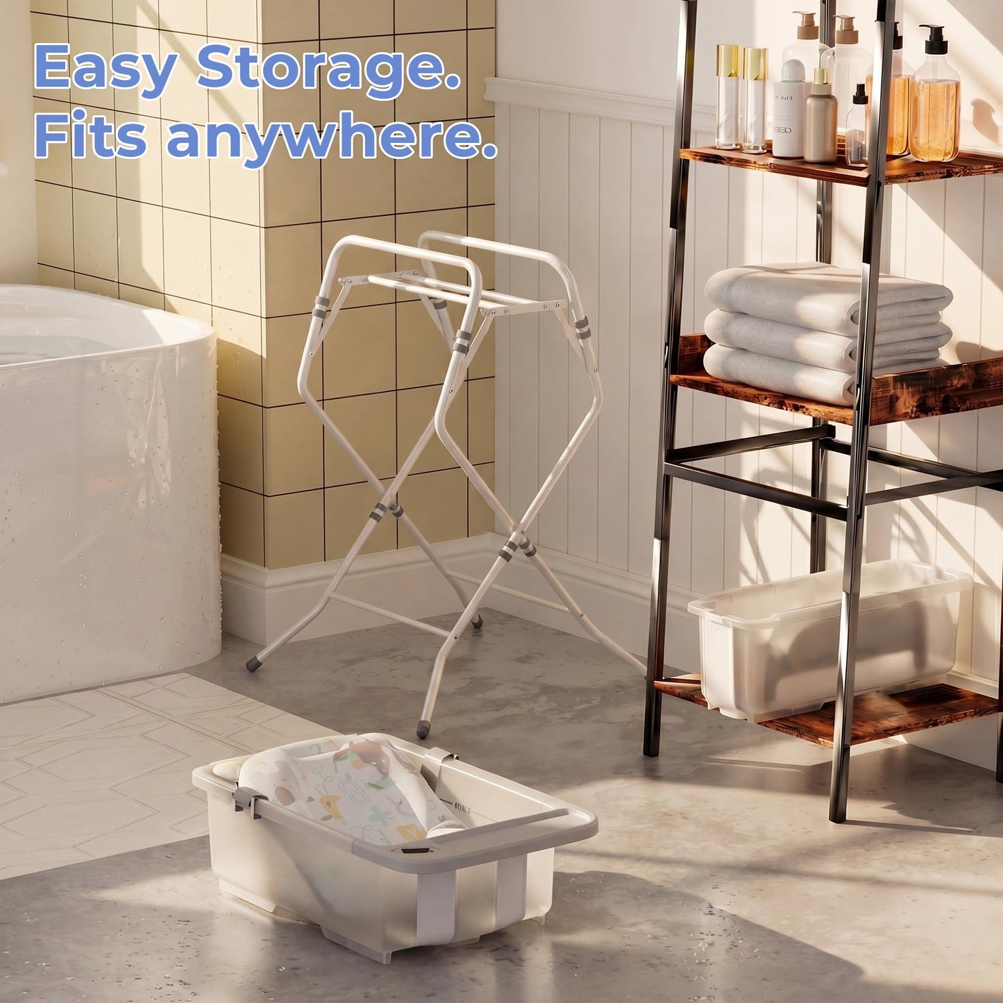 Collapsible Baby Bathtub with Stand - Big Baby Bath Tub with Thermometer | Parents Spine Save Infant Baby Tub Foldable Newborn Toddler Bathtub for Baby Girl Boy 0 to 36 Months