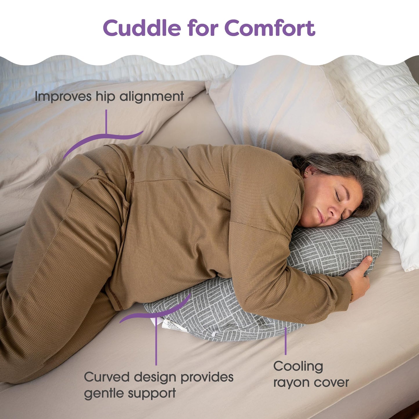 Boppy Cuddle Pregnancy Pillow - Compact Ergonomic Maternity Pillow, Versatile Support, Great Side Sleeper Pillow, Washable, with Cooling Rayon Cover