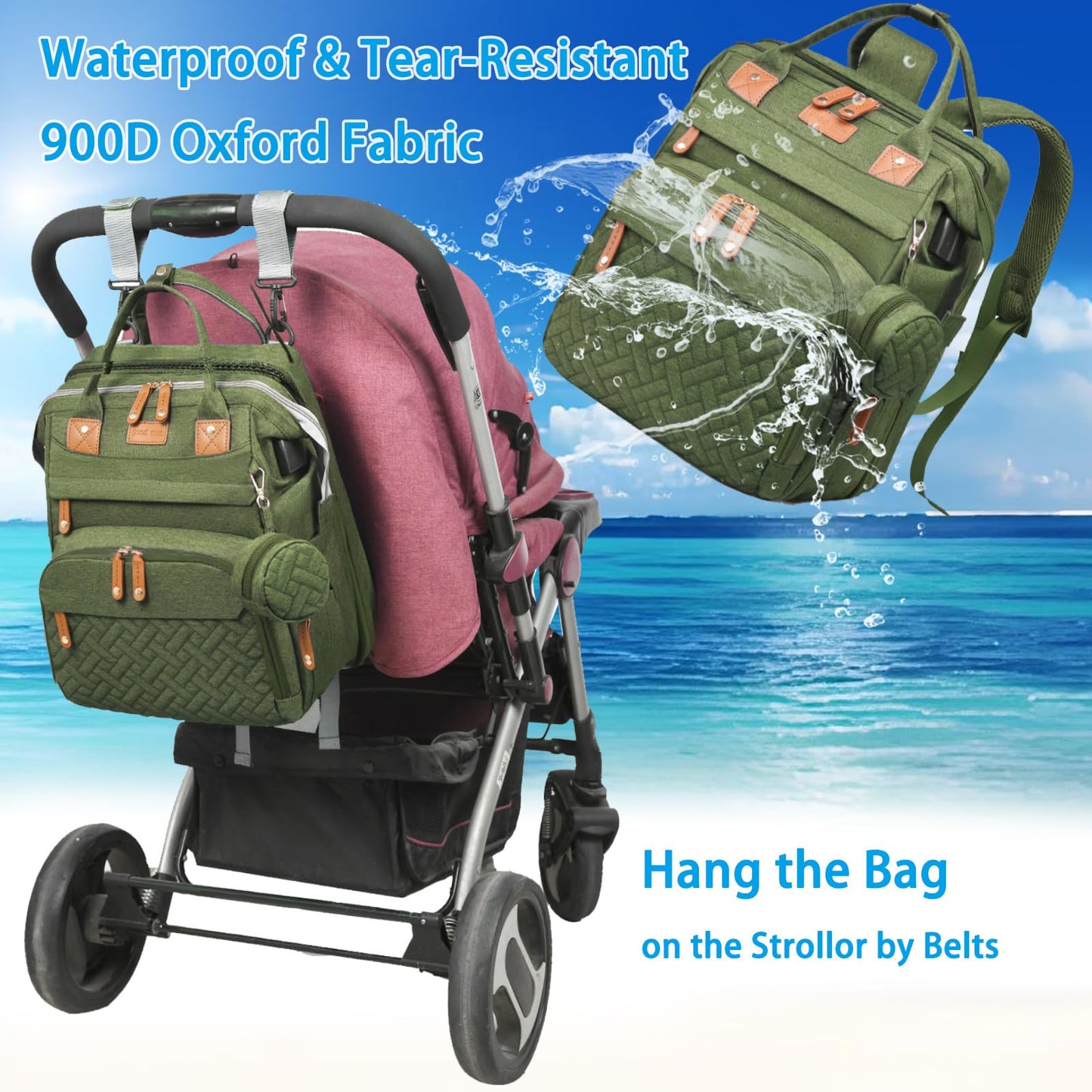 Jeryswet Diaper Bag with Changing Station, Diaper Bag Backpack