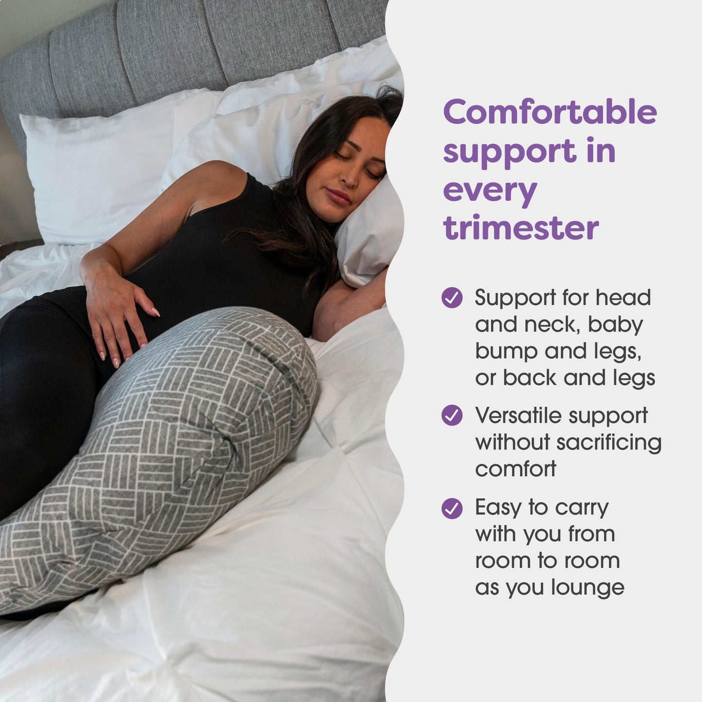 Boppy Cuddle Pregnancy Pillow - Compact Ergonomic Maternity Pillow, Versatile Support, Great Side Sleeper Pillow, Washable, with Cooling Rayon Cover