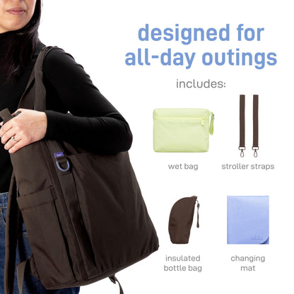 Ubbi Fleuri Anywhere Stroller Organizer, Features Front Zippered Pocket, 2 Cup Holders, Mesh Bag, Fits Most Strollers