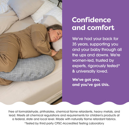 Boppy Cuddle Pregnancy Pillow - Compact Ergonomic Maternity Pillow, Versatile Support, Great Side Sleeper Pillow, Washable, with Cooling Rayon Cover