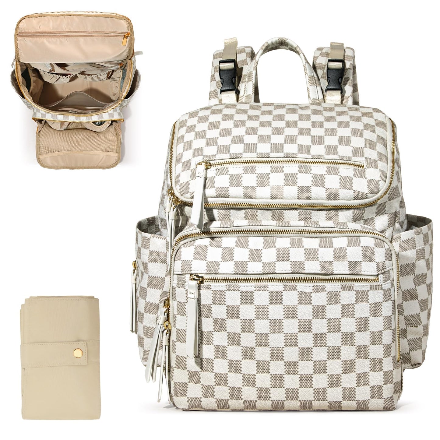 Omanmoli Diaper Bag Backpack Baby Diaper Bag Leather with 17 Diaper Bag Organizing Pouches