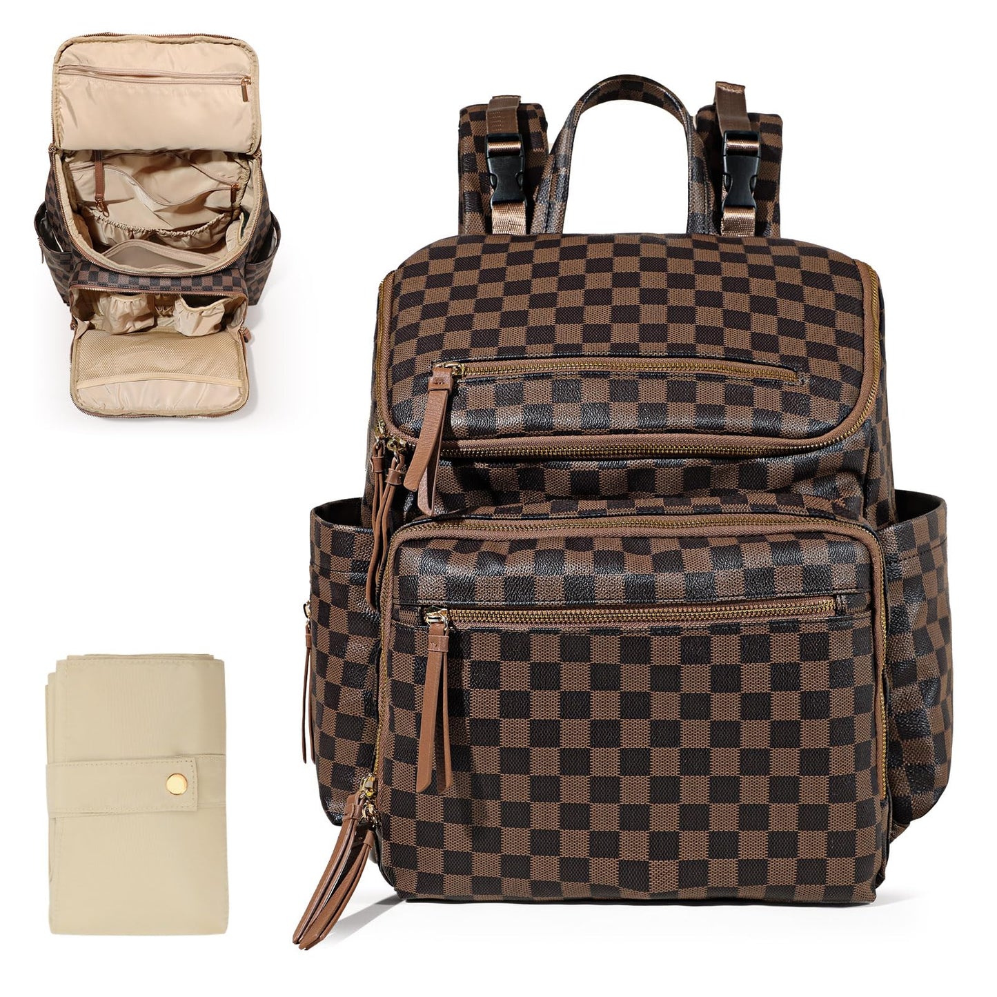 Omanmoli Diaper Bag Backpack Baby Diaper Bag Leather with 17 Diaper Bag Organizing Pouches