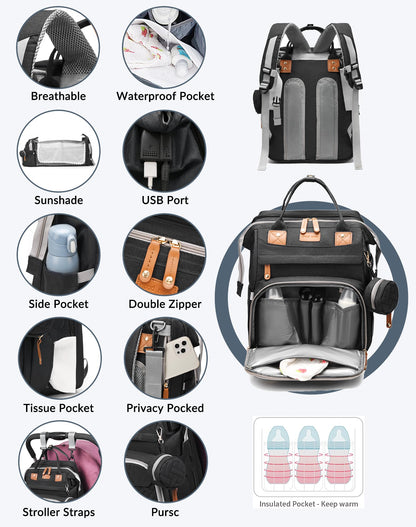 Astro alan Baby Diaper Bags with Changing Station, Waterproof Diaper Bag Backpack for Moms Dads