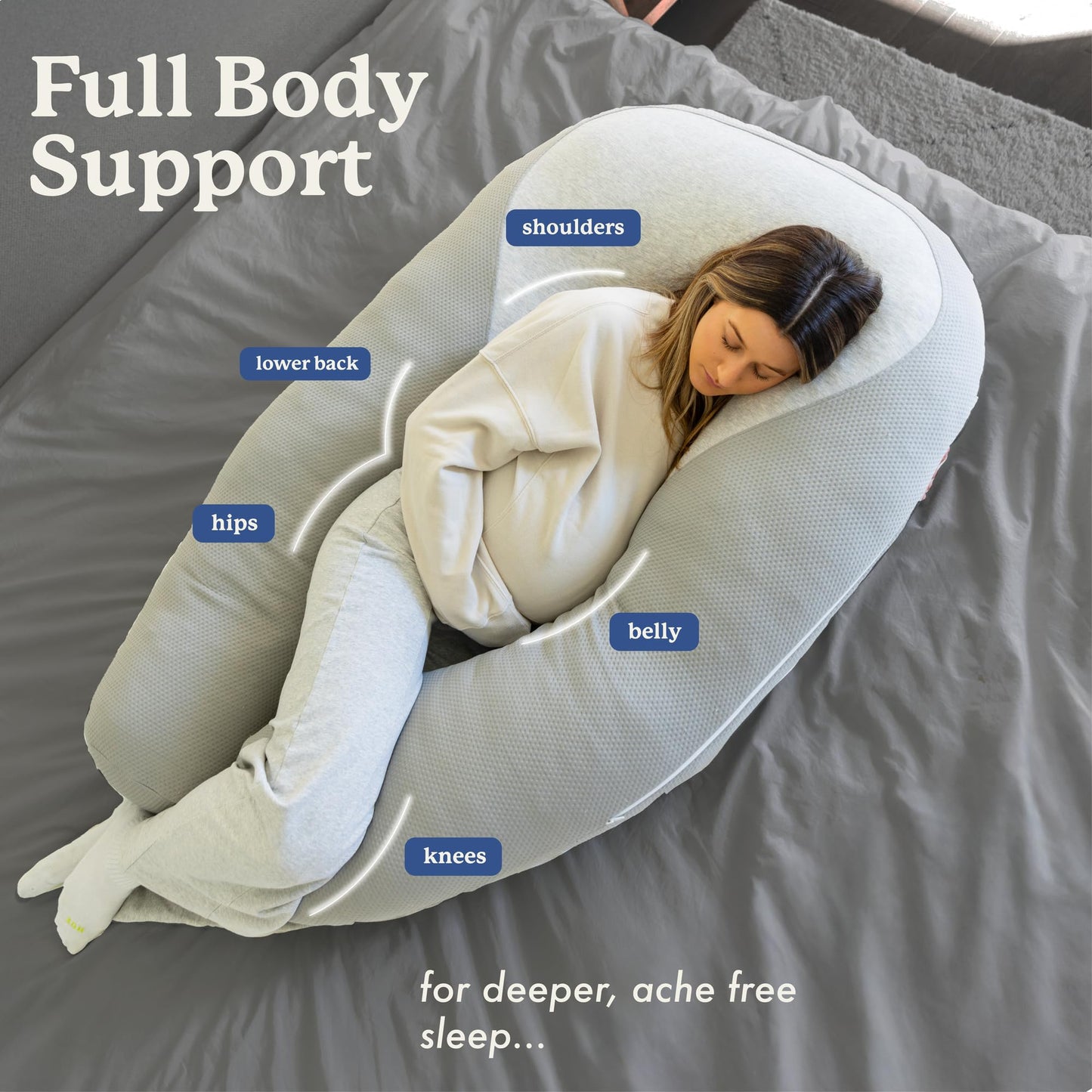 Hugl Cooling Body Pillow for Adults, Kids, and Pets. U Shaped Maternity Pillow, Great for Side Sleepers & Pregnant Women, Plush & Supportive with Machine Washable Cover, Pregnancy Must Haves
