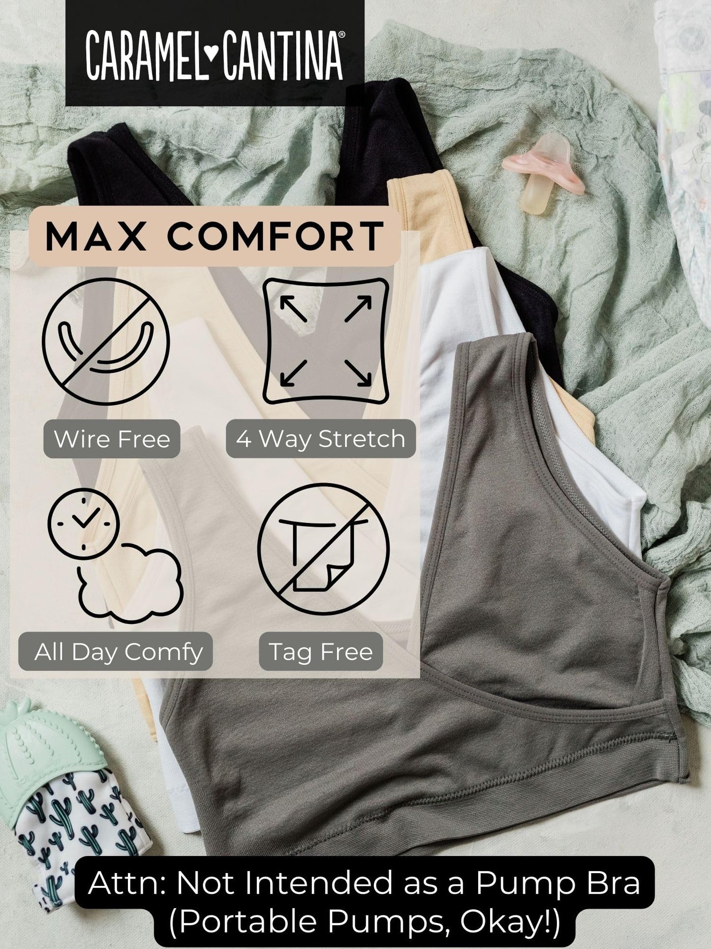 Caramel Cantina 4 Pack Nursing Maternity Women’s Sleep Comfort Bralette Bra