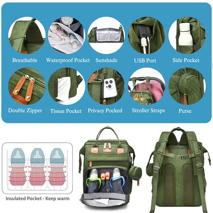 Jeryswet Diaper Bag with Changing Station, Diaper Bag Backpack