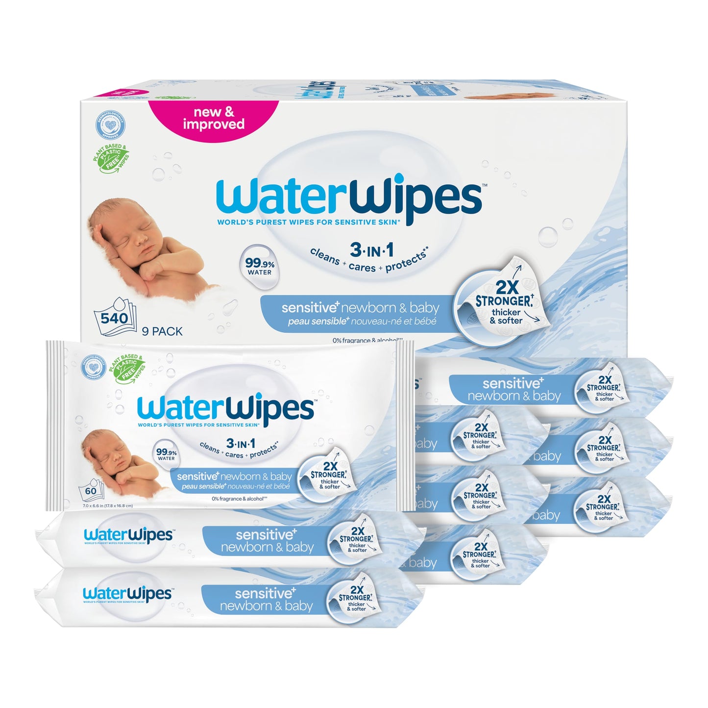 WaterWipes Plastic-Free Original Baby Wipes, 99.9% Water Based Wipes, Unscented & Hypoallergenic for Sensitive Skin
