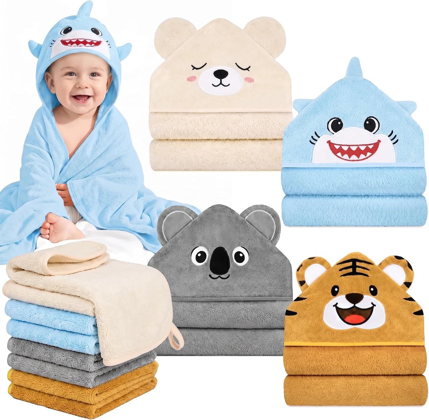 CandyHome 12 PCS Baby Bath Towels Set for Infants Toddlers Essentials