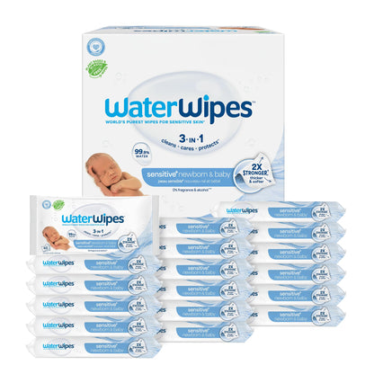 WaterWipes Plastic-Free Original Baby Wipes, 99.9% Water Based Wipes, Unscented & Hypoallergenic for Sensitive Skin