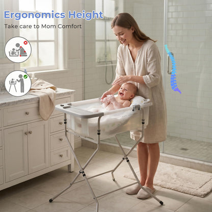 Collapsible Baby Bathtub with Stand - Big Baby Bath Tub with Thermometer | Parents Spine Save Infant Baby Tub Foldable Newborn Toddler Bathtub for Baby Girl Boy 0 to 36 Months