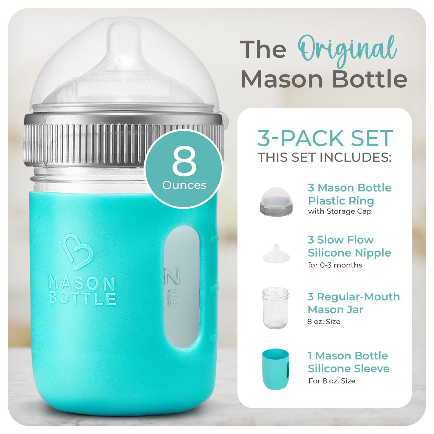 Mason Bottle Baby Glass Bottle Gift Set & Breastmilk Storage Set