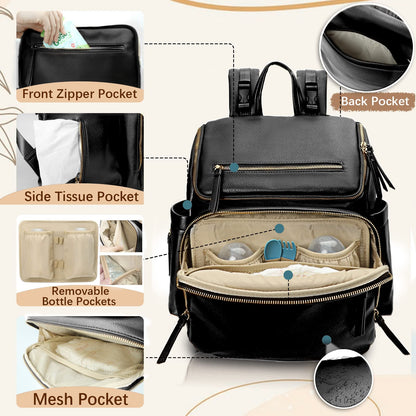 Omanmoli Diaper Bag Backpack Baby Diaper Bag Leather with 17 Diaper Bag Organizing Pouches