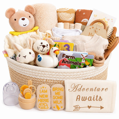 Ultimate Baby Shower Gifts for Girls, Newborn Essentials Must Haves,Large Baby Girl Gift Basket Set Essential Stuff,Gender Reveal Gifts,Rattle Swaddle,Pink,Baby Registry Search,Diaper Caddy Organizer