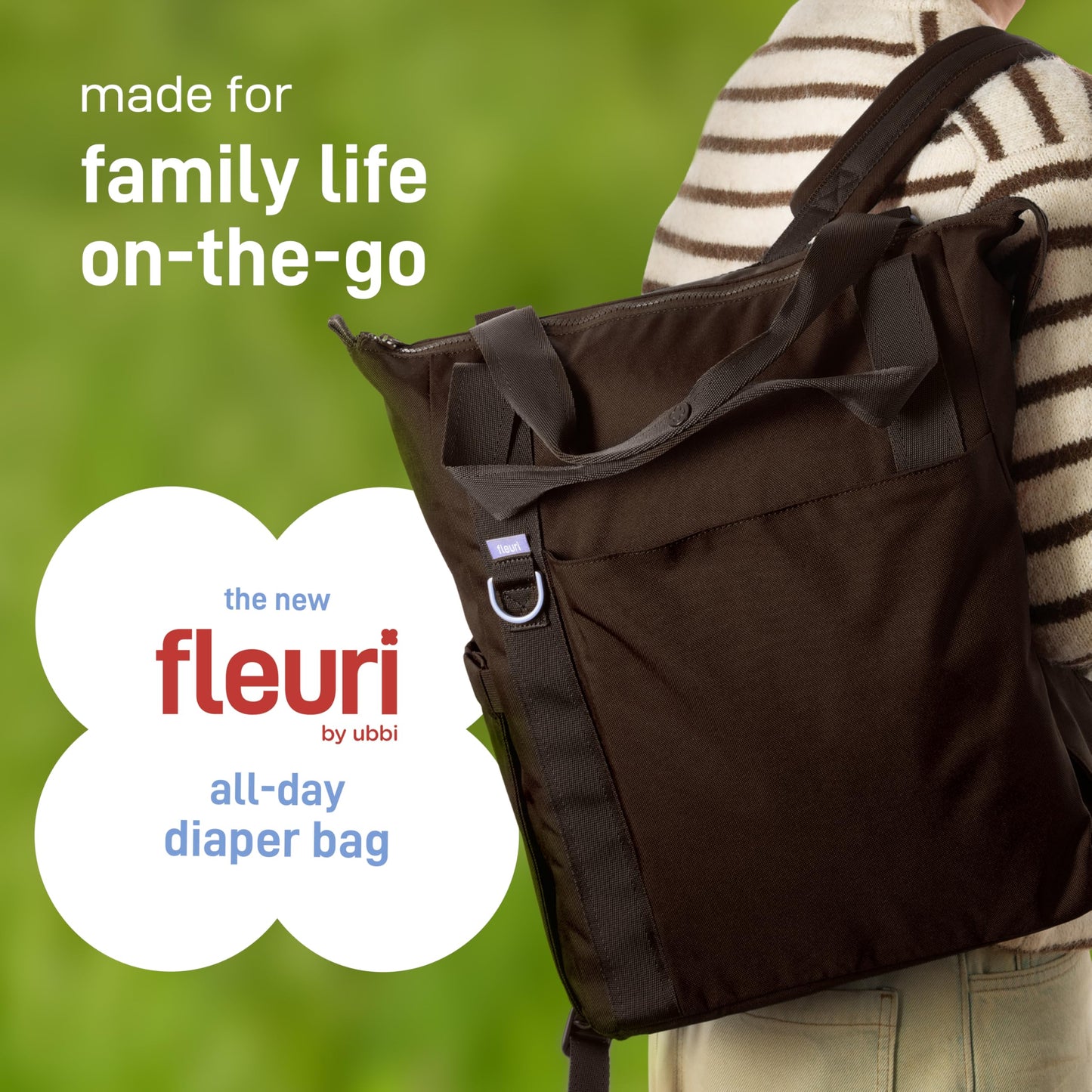 Ubbi Fleuri Anywhere Stroller Organizer, Features Front Zippered Pocket, 2 Cup Holders, Mesh Bag, Fits Most Strollers